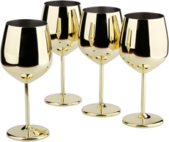 ARORA Taça de vinho de aço inoxidável 530 ml – Conjunto de 4 ouro – 9 cm P x 21 cm A
