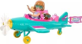 Barbie, Conjunto de Brinquedo, Chelsea Piloto de Avião com Aeronave de 2 Lugares e 7 Acessórios, Incluindo Cachorrinho e Adesivos