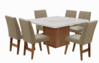 Conjunto De Mesa Para Sala De Jantar Com 6 Cadeiras Creta Tampo Giratório Amsterdã Cedro Off White / Areia