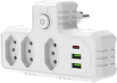 Extensão Tomada, Régua Tomada, Régua de Energia, Adaptador Tomada, 3 Tomadas, 2 Interfaces USB, 1 Porta USB Tipo-C (Branco)