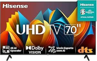 Hisense Smart TV UHD 4K DLED 70″ Polegadas 70A6K com HDR10+ Dolby Vision Game Mode Controle por Voz Alexa Built-In AirPlay