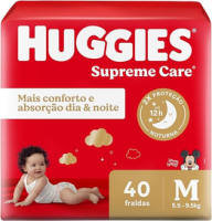 Huggies Supreme Care M – Fraldas, Tamanho M (5,5 a 9,5 kg)2, 40 Unidades