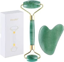 Rolo de jade para rosto, conjunto de pedras faciais naturais de jade, massageador de pele com ferramentas de raspagem Gua Sha